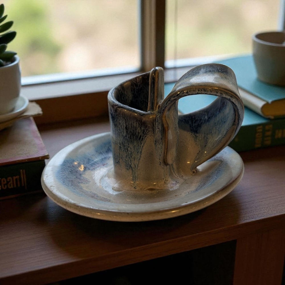 Bay Pottery Candle Holder Blue/green Drip Glaze Vintage